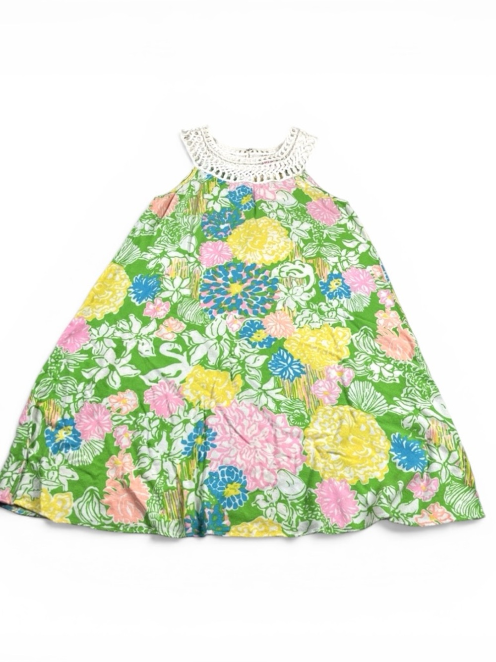 Lilly Pulitzer Womens Jillie Swing Dress Green Floral Sleeveless Crochet Small